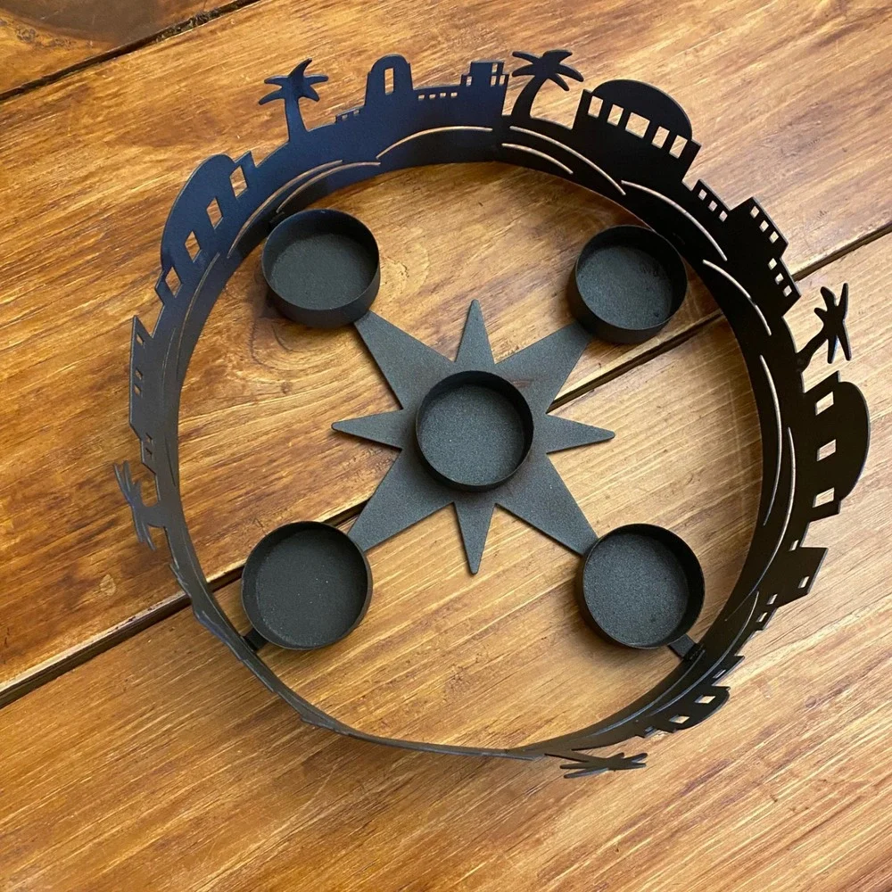 Bethlehem Black Metal Silhouette Candle‎ Holder with 5 Glass Votives